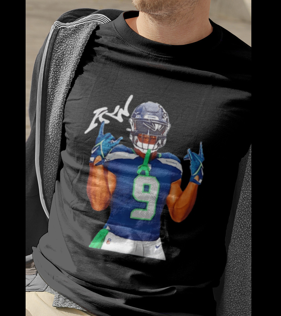 Kenneth Walker Seattle Seahawks Number 9 Hand Gesture Signature T-Shirt