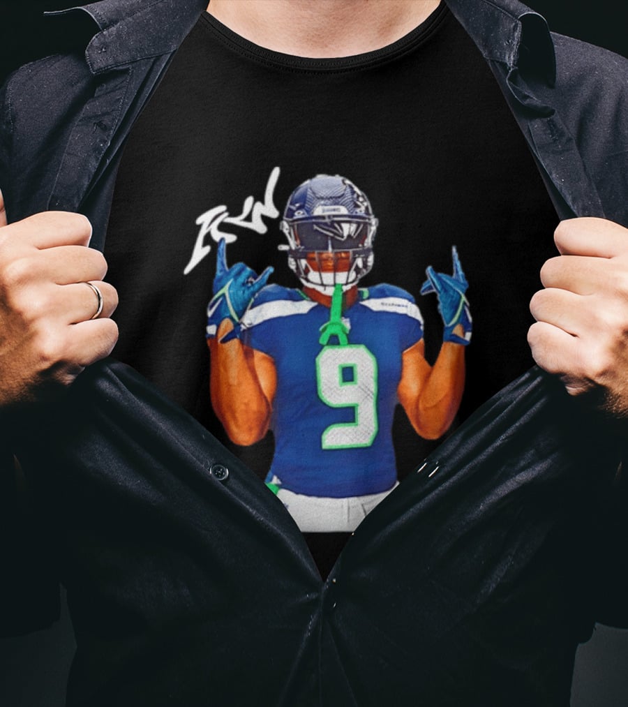 Kenneth Walker Seattle Seahawks Number 9 Hand Gesture Signature T-Shirt