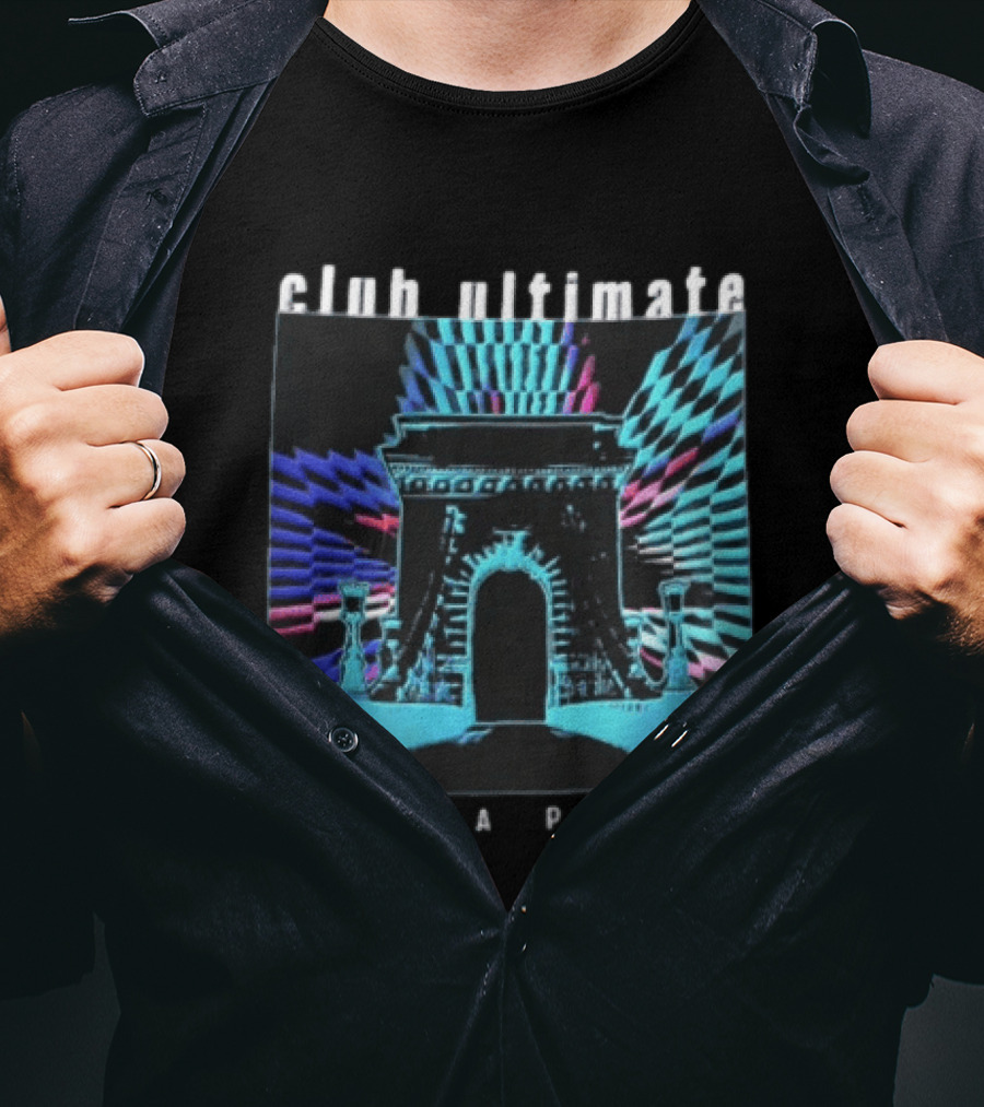 Club Ultimate Budapest Szechenyi Chain Bridge Neon Checkerboard Arch T-Shirt