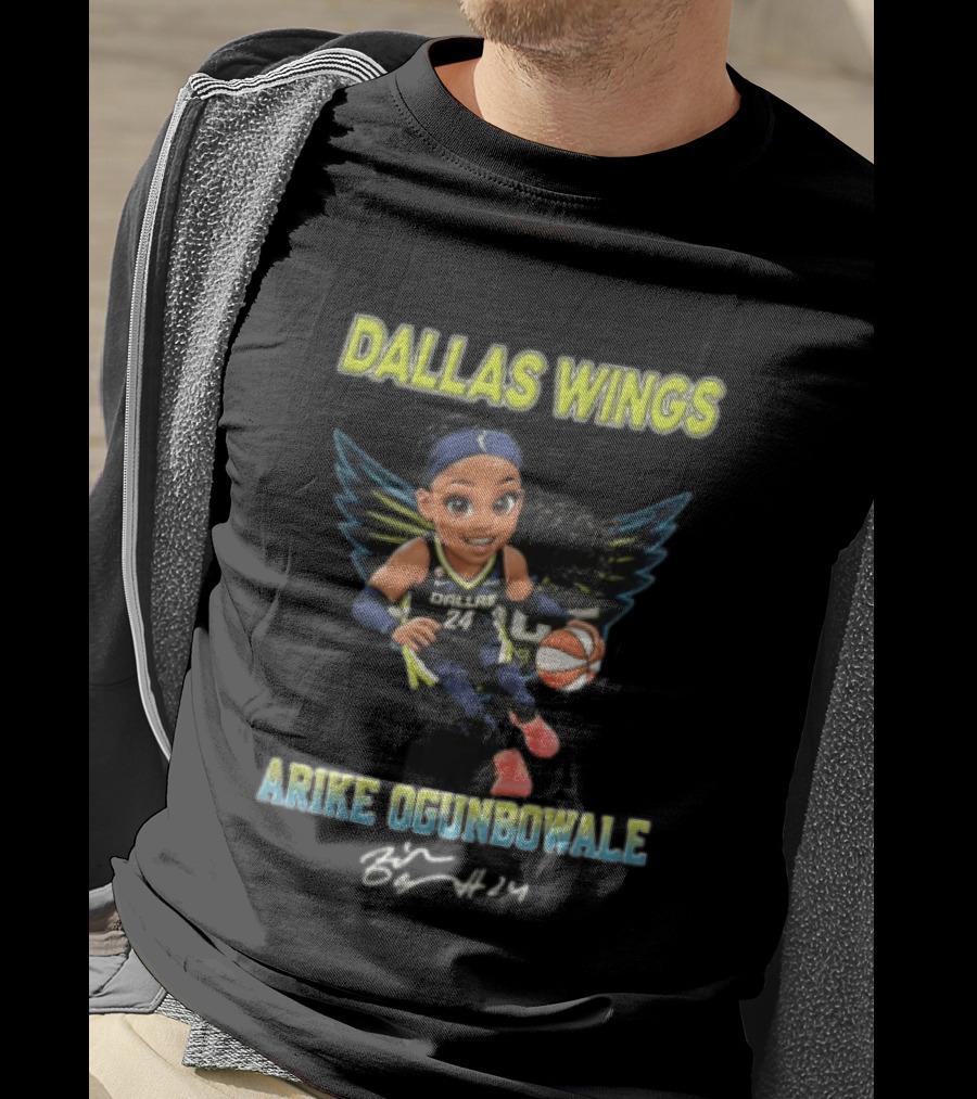 Dallas Wings Arike Ogunbowale Cartoon Caricature Dribbling Basketball Team Player T-Shirt
