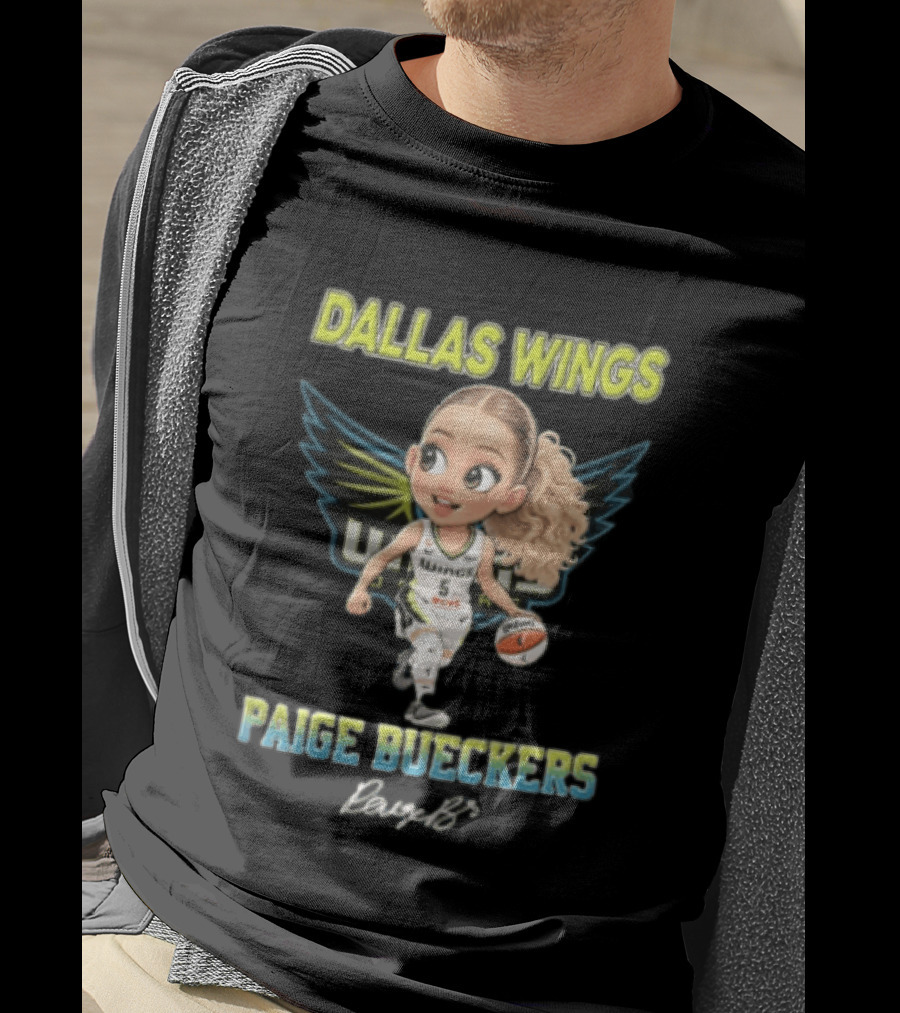 Dallas Wings Paige Bueckers Cartoon Dribbling Basketball Wings T-Shirt