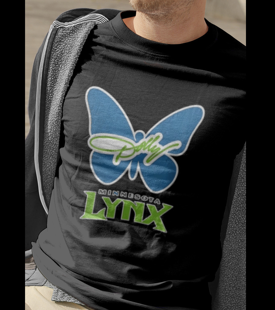 Minnesota Lynx WNBA Blue Butterfly Dolly Green Script T-Shirt