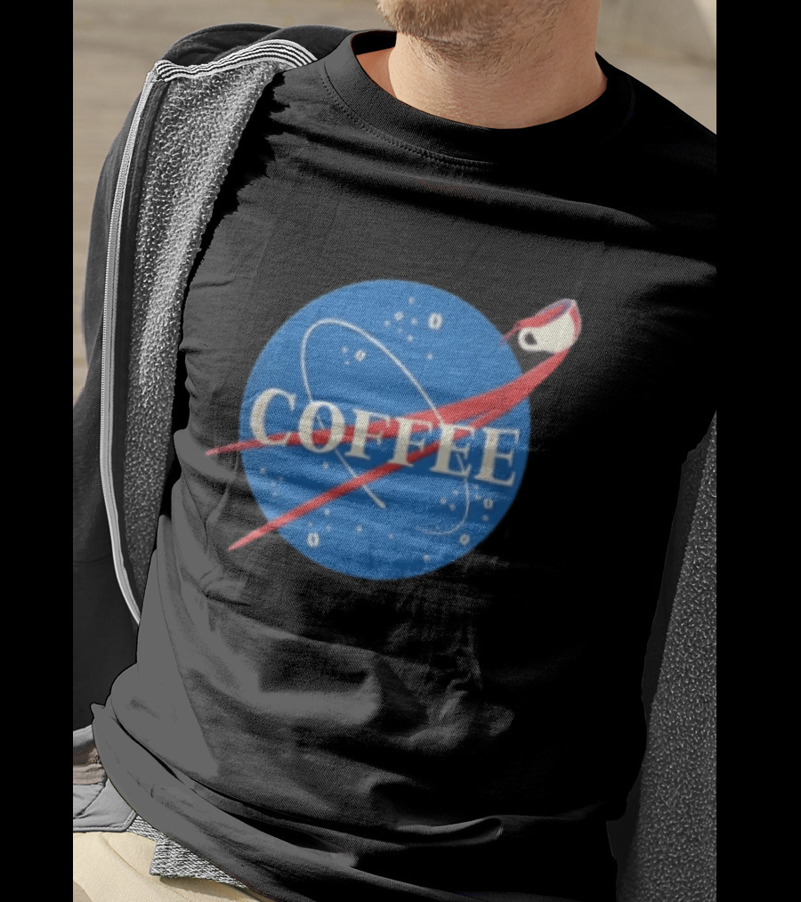 Nasa Coffee Meatball Spilling Cup Orbit Beans Distressed T-Shirt