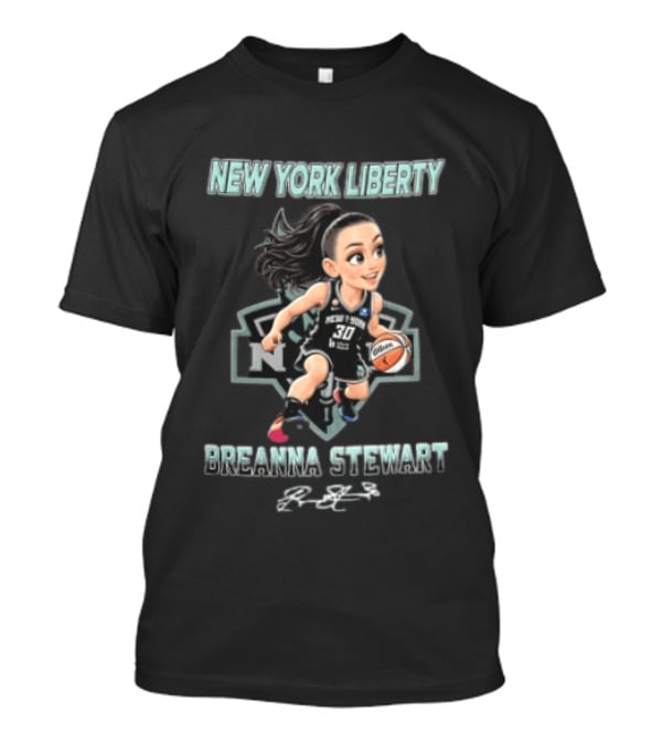 New York Liberty Breanna Stewart Cartoon Caricature Dribbling Basketball WNBA T-Shirt