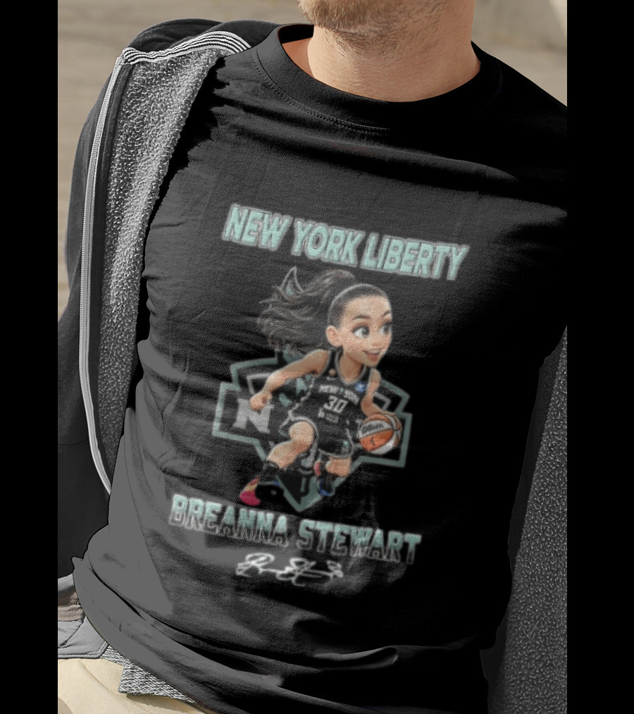 New York Liberty Breanna Stewart Cartoon Caricature Dribbling Basketball WNBA T-Shirt