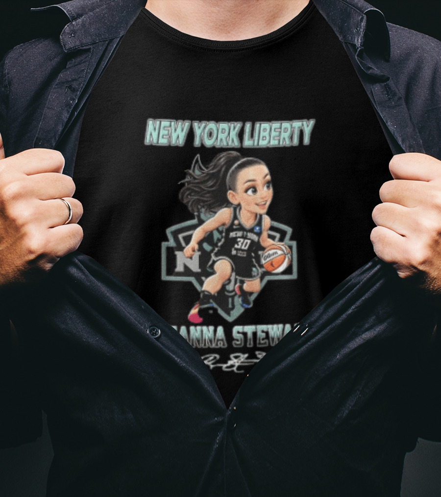 New York Liberty Breanna Stewart Cartoon Caricature Dribbling Basketball WNBA T-Shirt