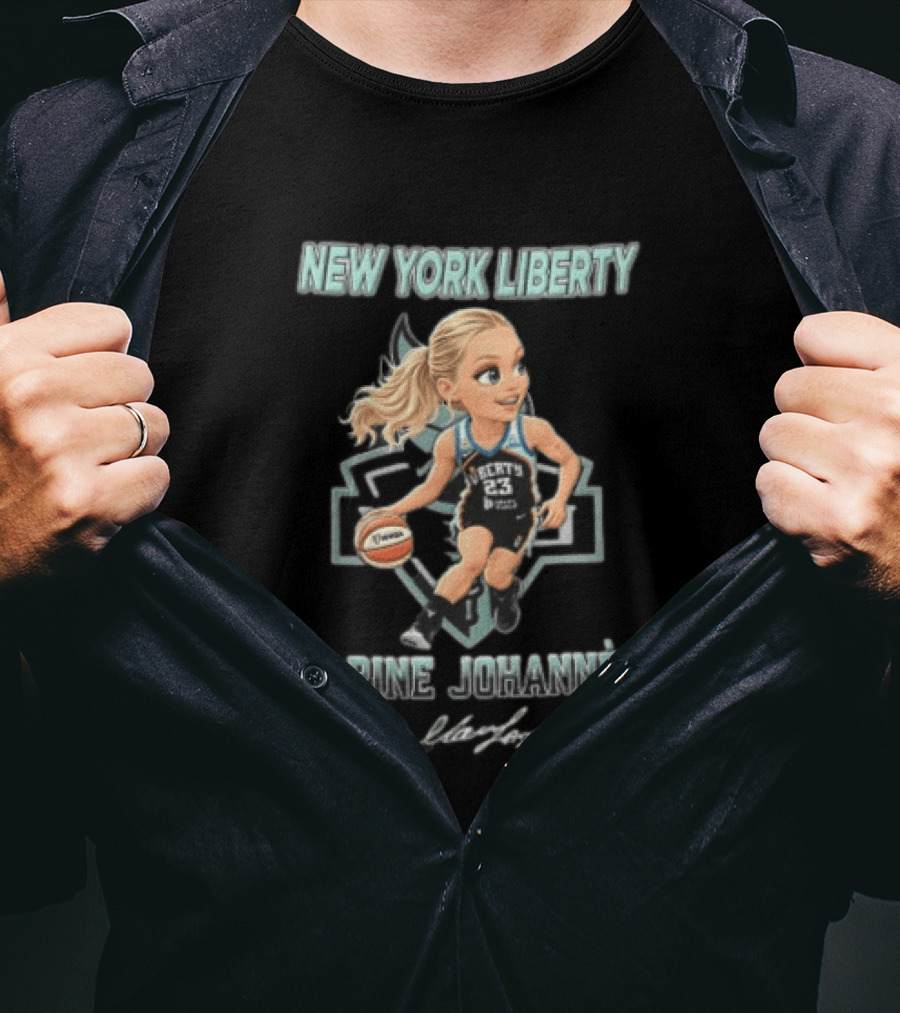 New York Liberty Marine Johannes Cartoon Caricature Dribbling Basketball T-Shirt