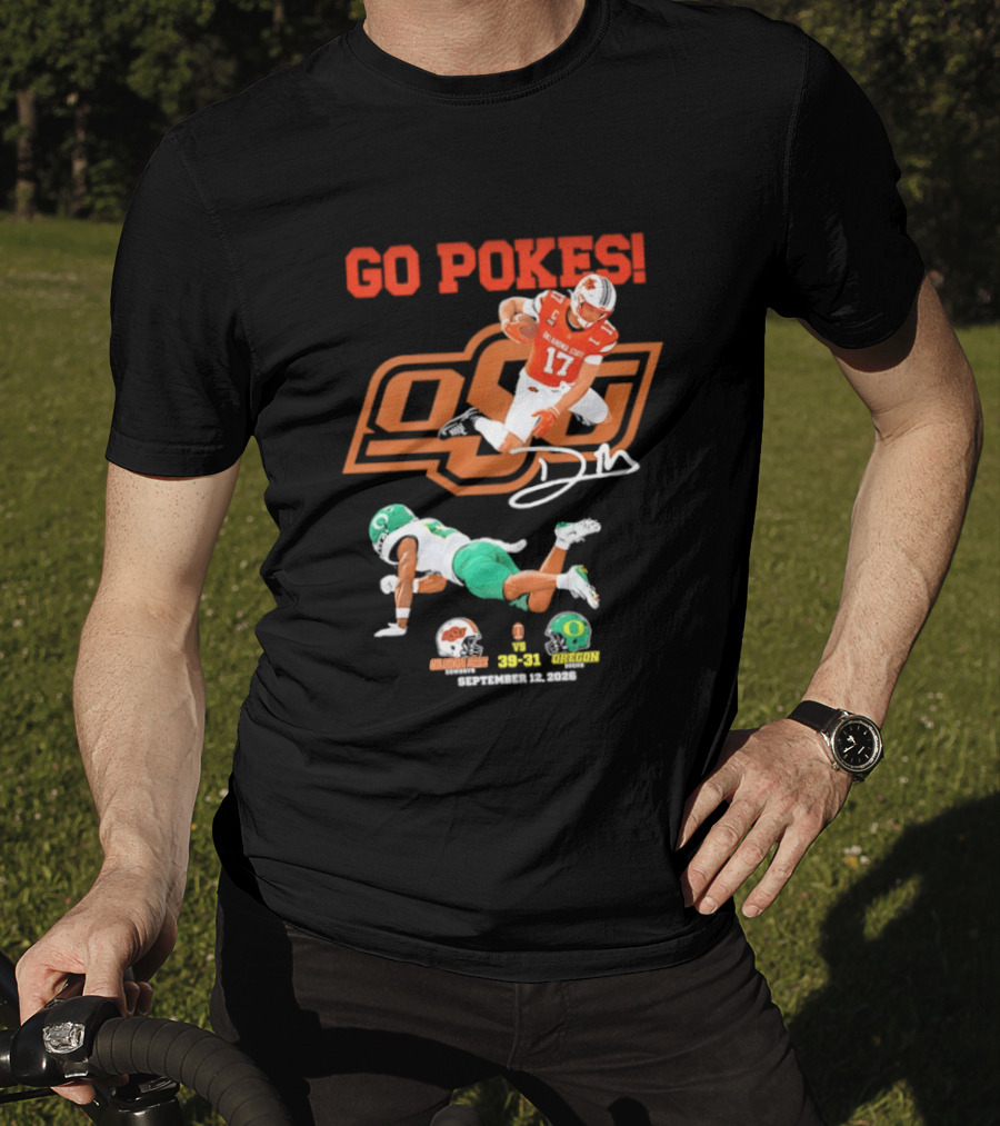 Oklahoma State Cowboys OSU Football Victory Over Oregon Ducks Go Pokes 2022 Game Score 39 31 T-Shirt