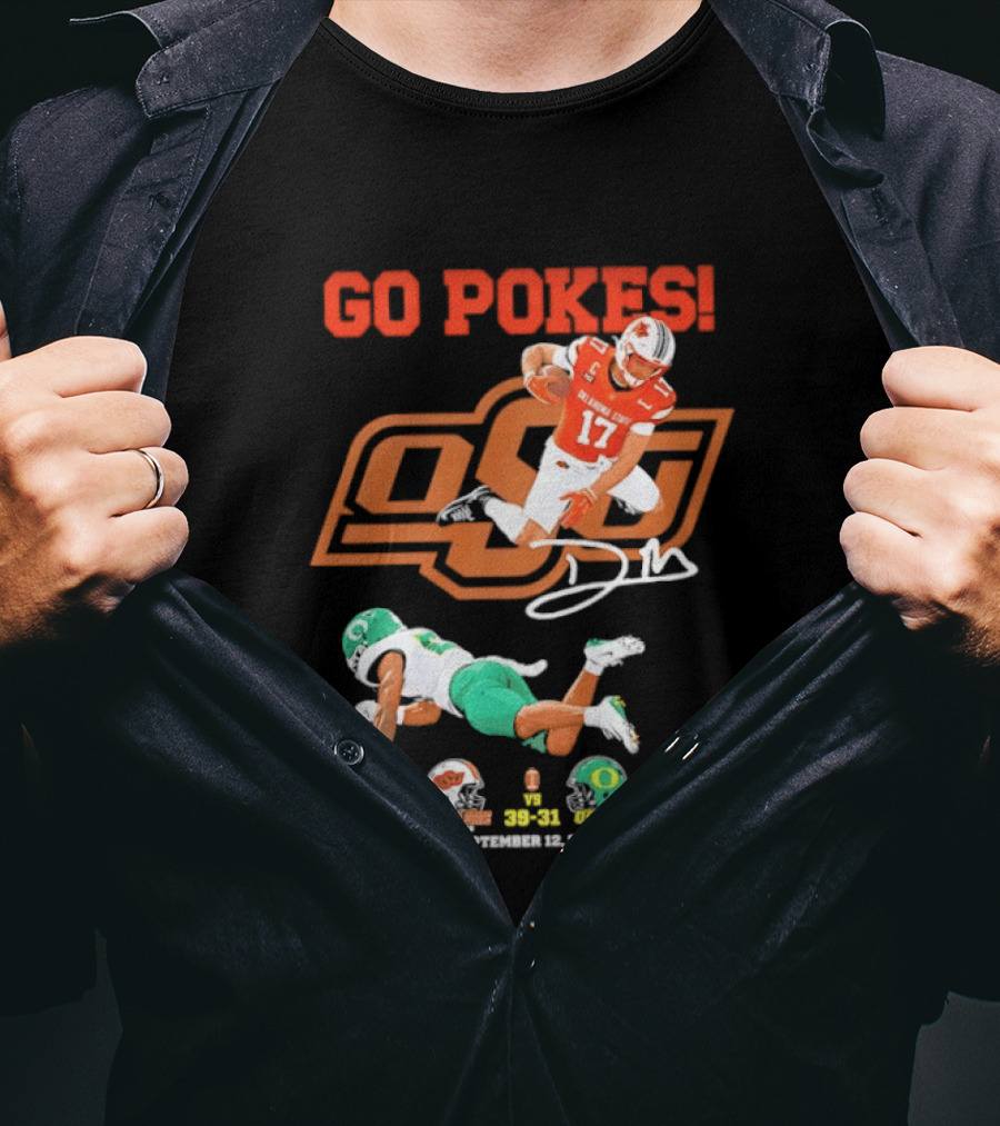 Oklahoma State Cowboys OSU Football Victory Over Oregon Ducks Go Pokes 2022 Game Score 39 31 T-Shirt
