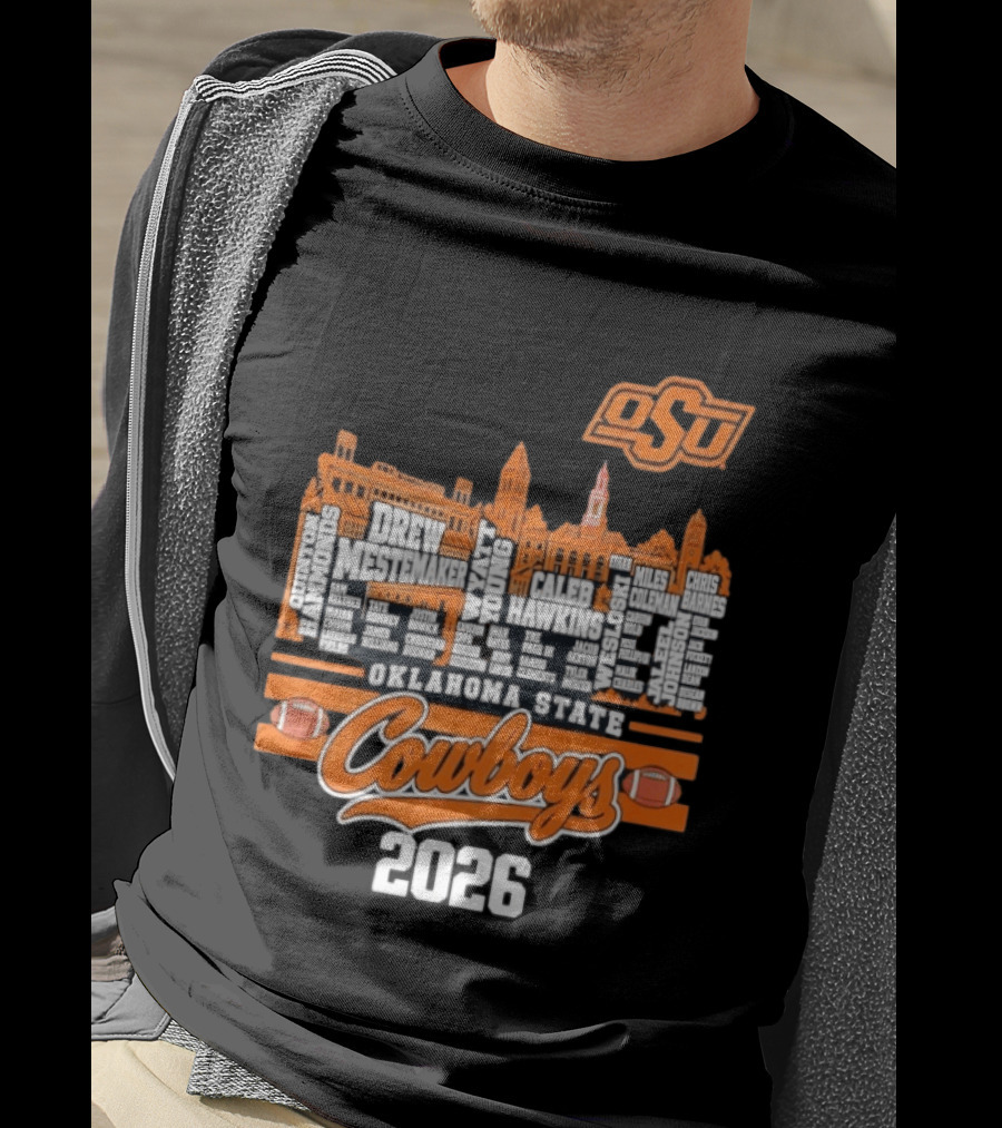 Oklahoma State Cowboys 2026 Player Names Skyline OSU Football T-Shirt