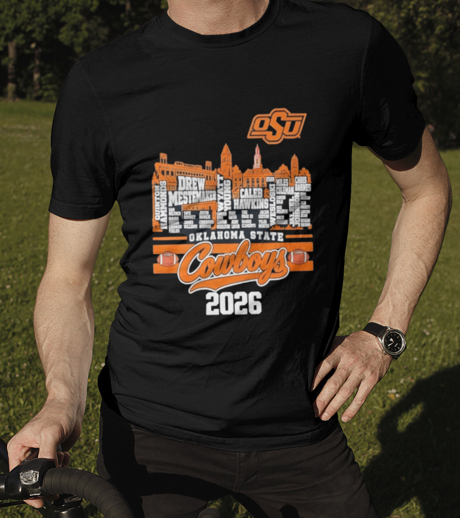 Oklahoma State Cowboys 2026 Player Names Skyline OSU Football T-Shirt