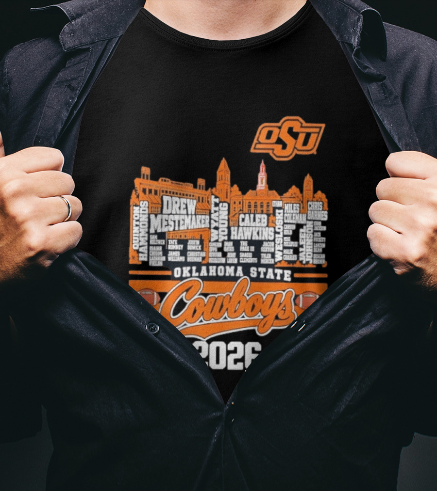 Oklahoma State Cowboys 2026 Player Names Skyline OSU Football T-Shirt