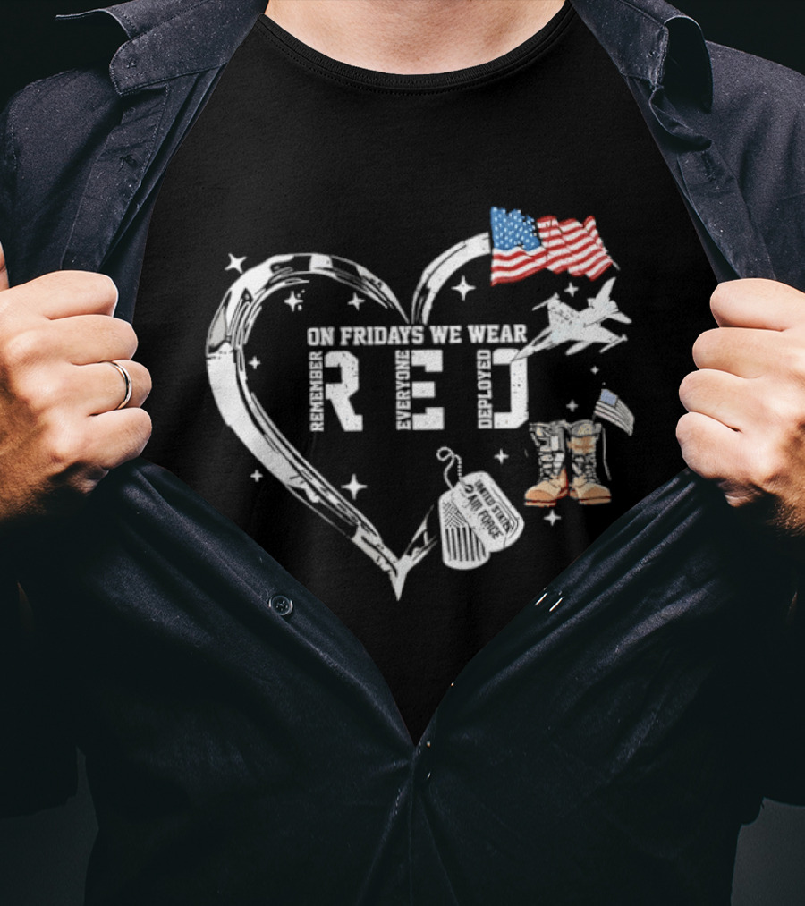 On Friday We Wear RED Remember Every Deployed USA Flag And Military Heart T-Shirt