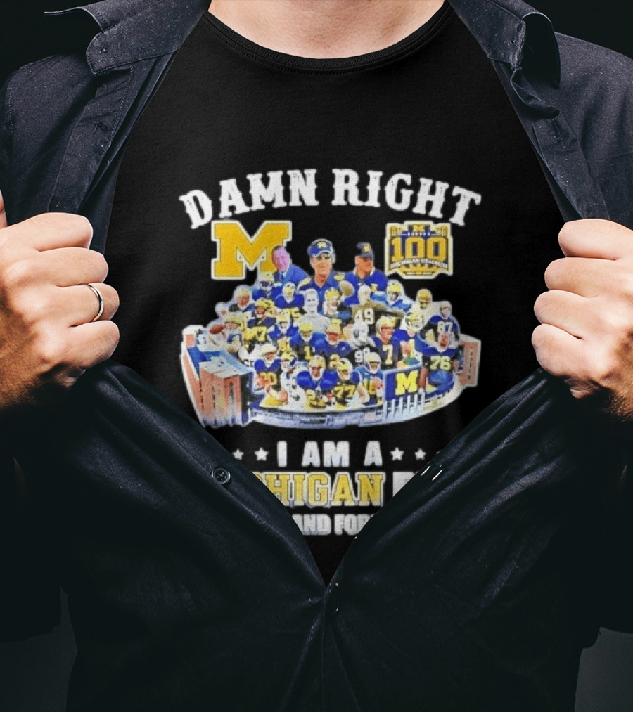 Damn Right Michigan Wolverines Football Player Stadium Collage I Am A Fan Now And Forever T-Shirt