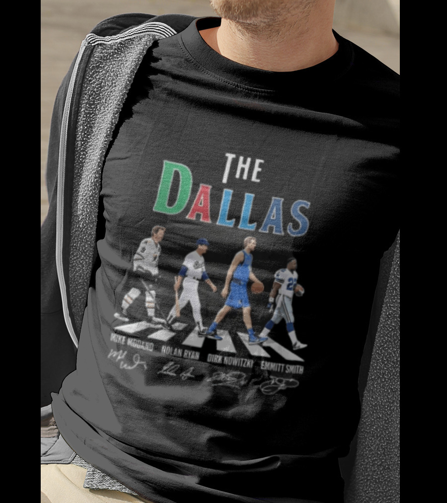 The Dallas Mike Modano Nolan Ryan Dirk Nowitzki Emmitt Smith Abbey Road Roster T-Shirt