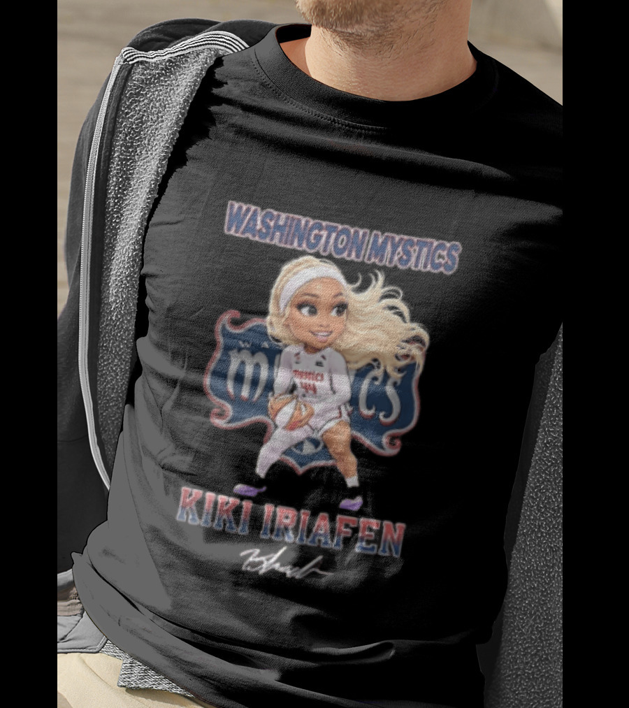Washington Mystics Kiki Iriafen Cartoon Caricature Player Holding Basketball T-Shirt