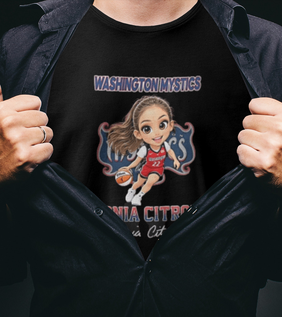 Washington Mystics WNBA Sonia Citron Cartoon Caricature Basketball Player Dribbling T-Shirt