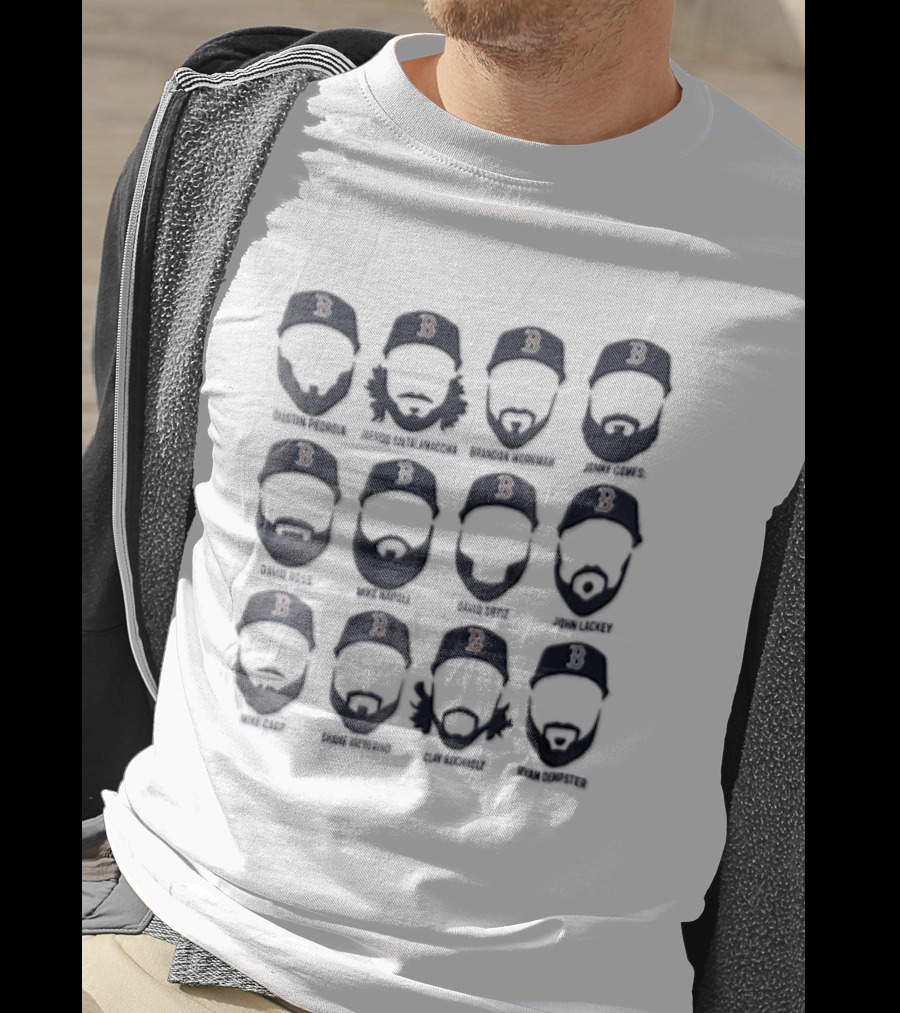 Boston Red Sox MLB Dustin Pedroia Jarrod Saltalamacchia Bearded Player Roster T-Shirt
