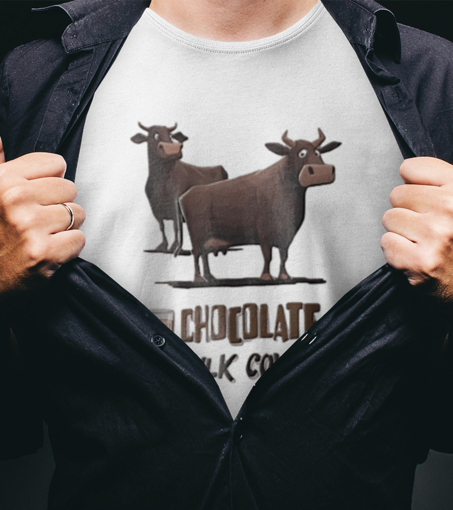 Brown Cartoon Cattle Chocolate Milk Cows Two Standing Glass Cup T-Shirt