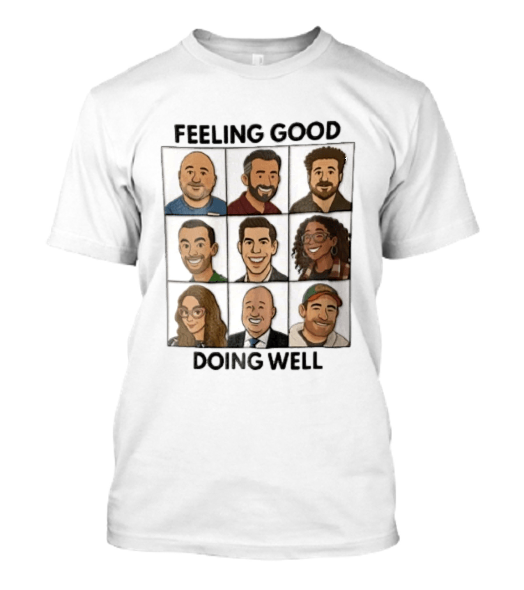 Feeling Good Doing Well Nine Cartoon Caricature Grid T-Shirt