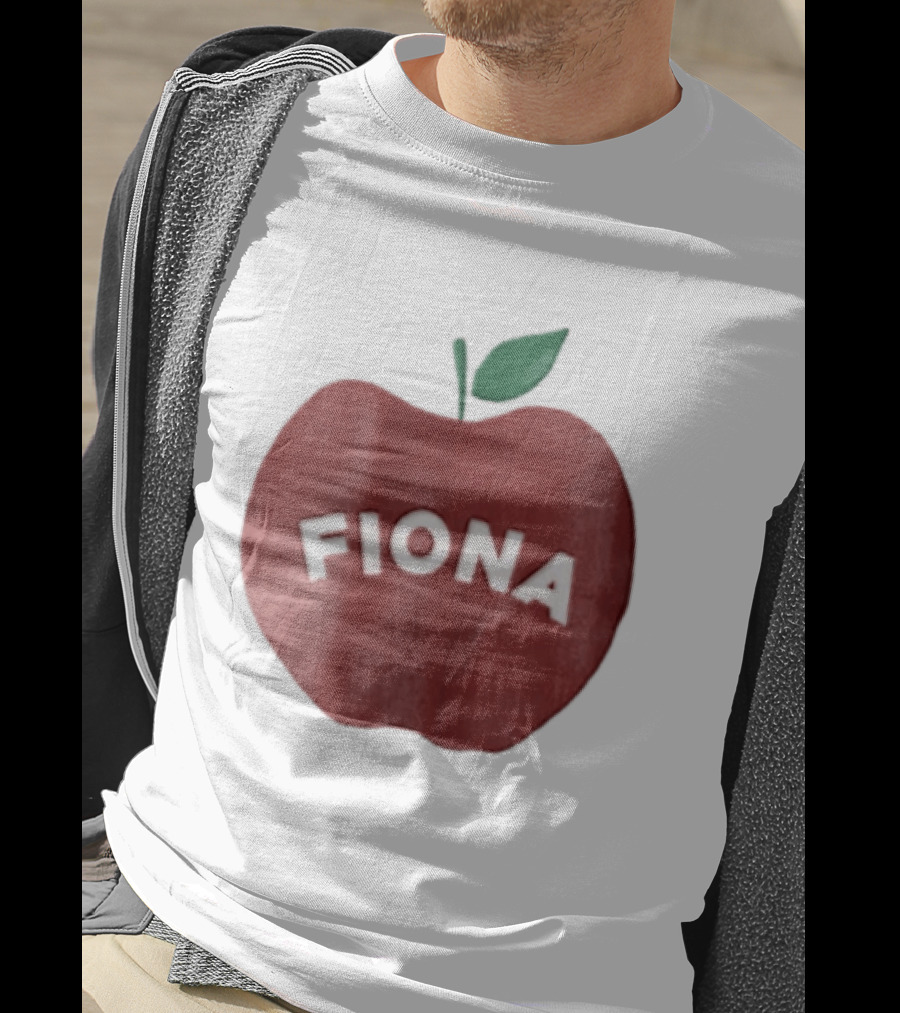 Fiona White Curved Lettering On Watercolor Red Apple With Green Leaf T-Shirt