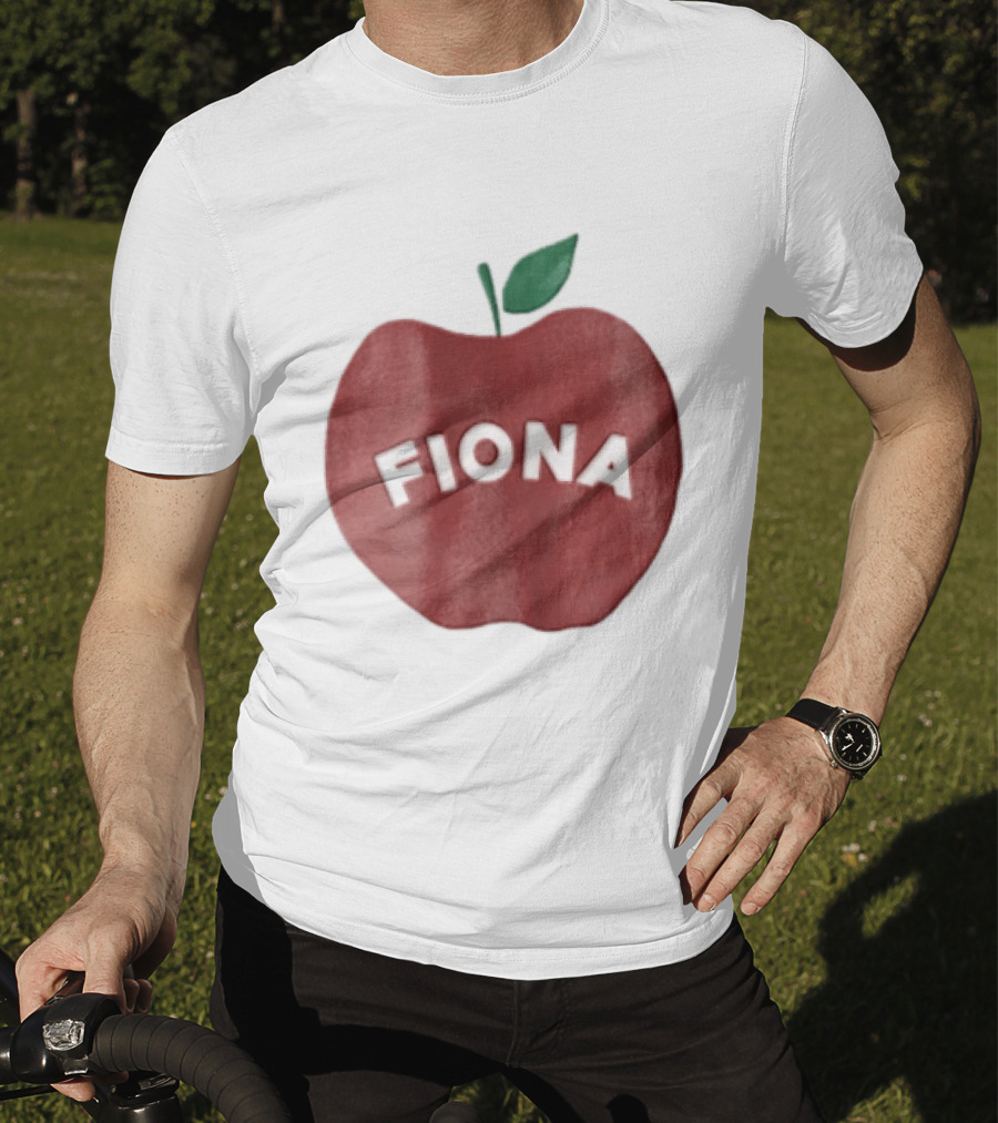 Fiona White Curved Lettering On Watercolor Red Apple With Green Leaf T-Shirt