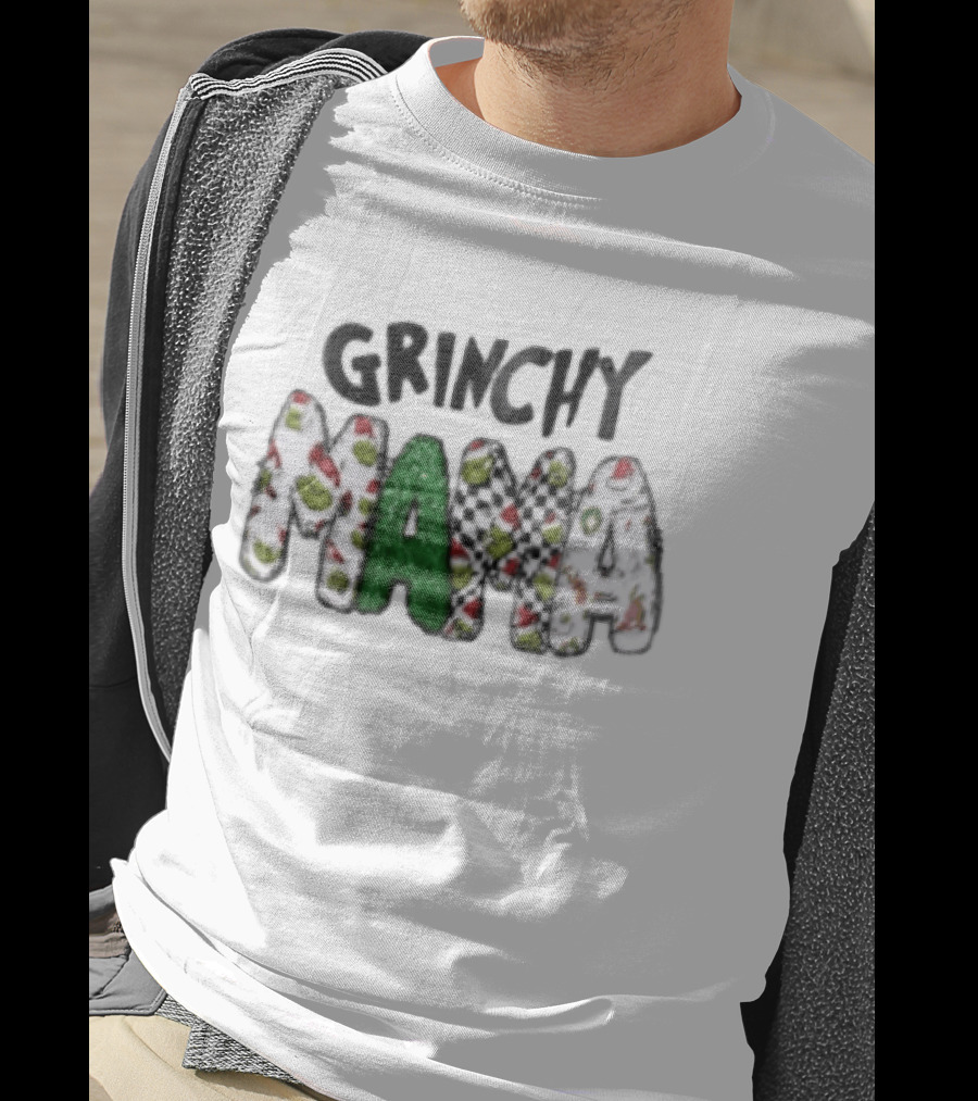Grinchy Mama Holiday Checkerboard And Santa Hat T-Shirt