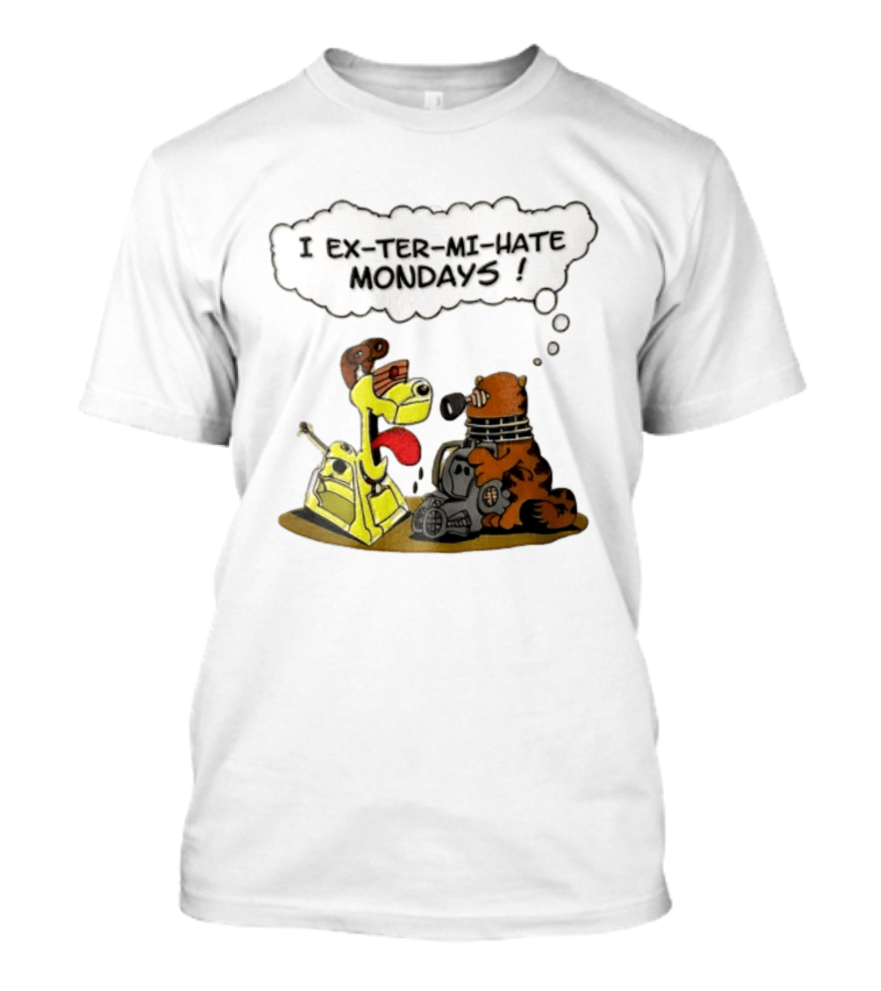 I Ex Ter Mi Hate Mondays Cat Odie Dalek Cyberman Cartoon T-Shirt