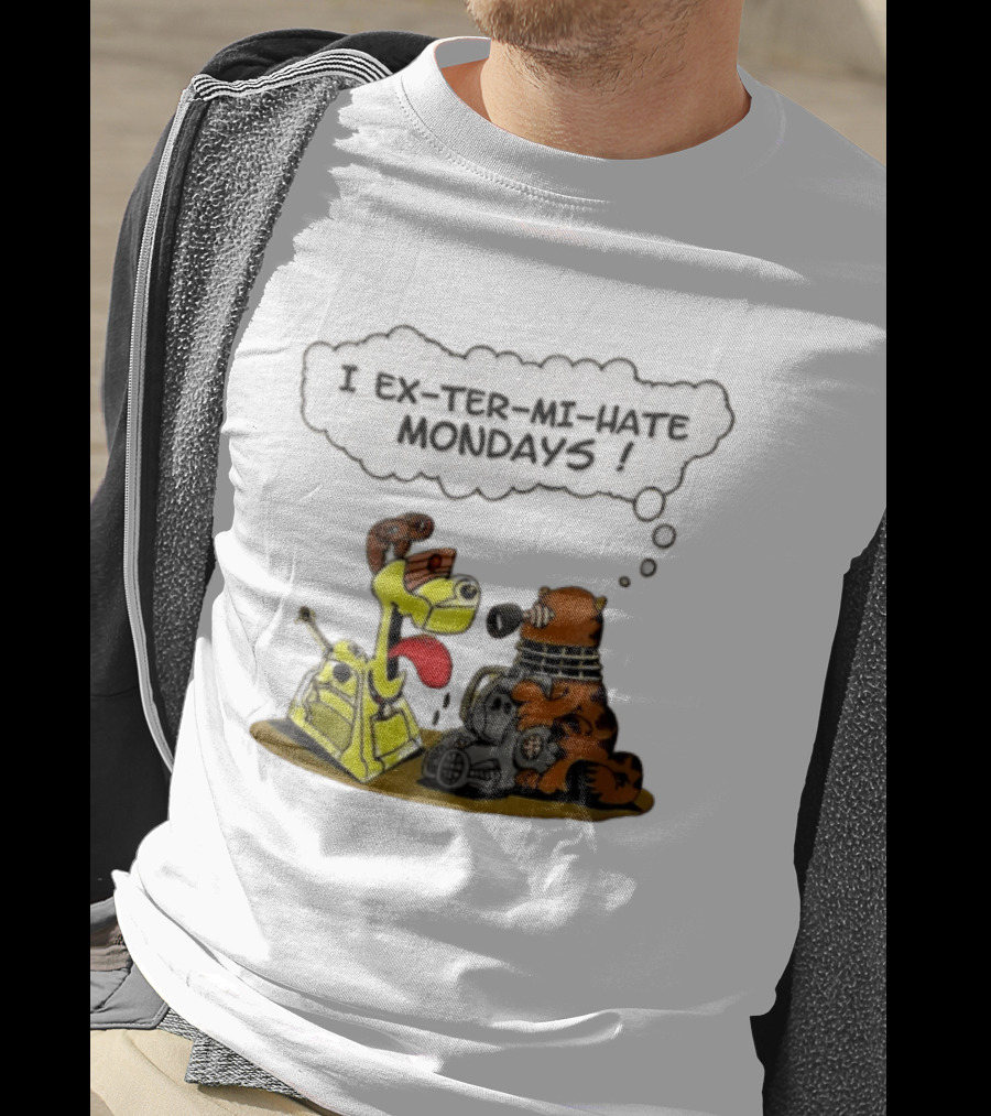 I Ex Ter Mi Hate Mondays Cat Odie Dalek Cyberman Cartoon T-Shirt