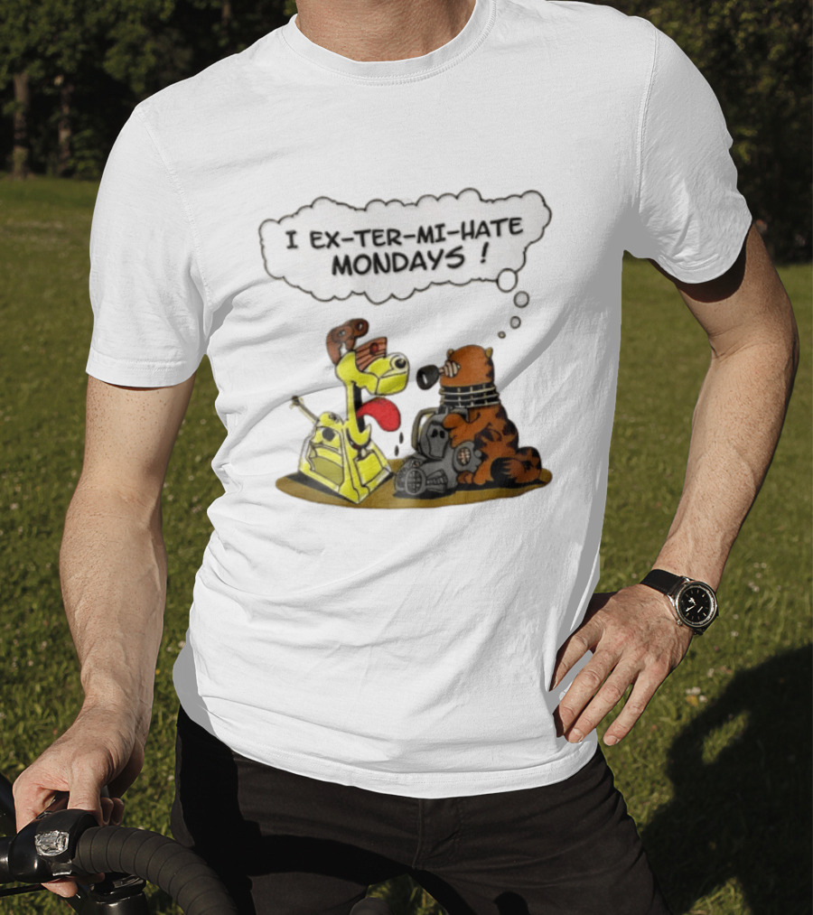 I Ex Ter Mi Hate Mondays Cat Odie Dalek Cyberman Cartoon T-Shirt