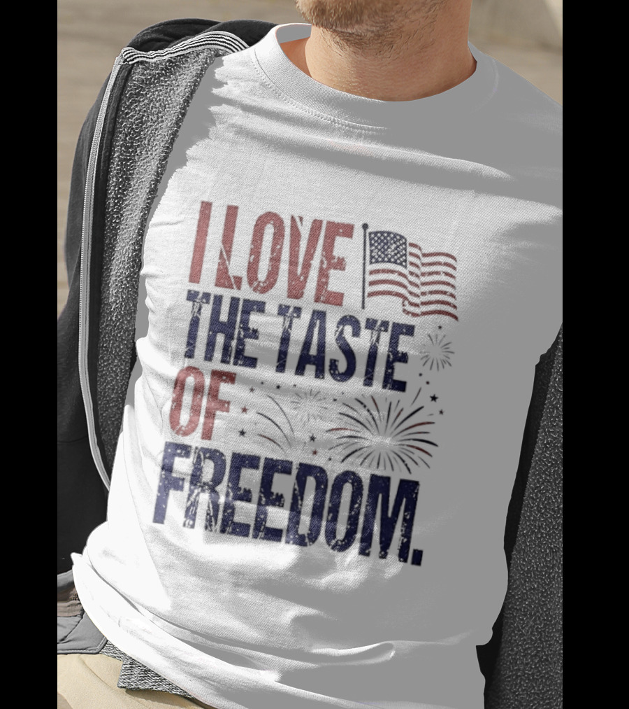 Patriotic I Love The Taste Of Freedom American Flag Fireworks Celebration T-Shirt