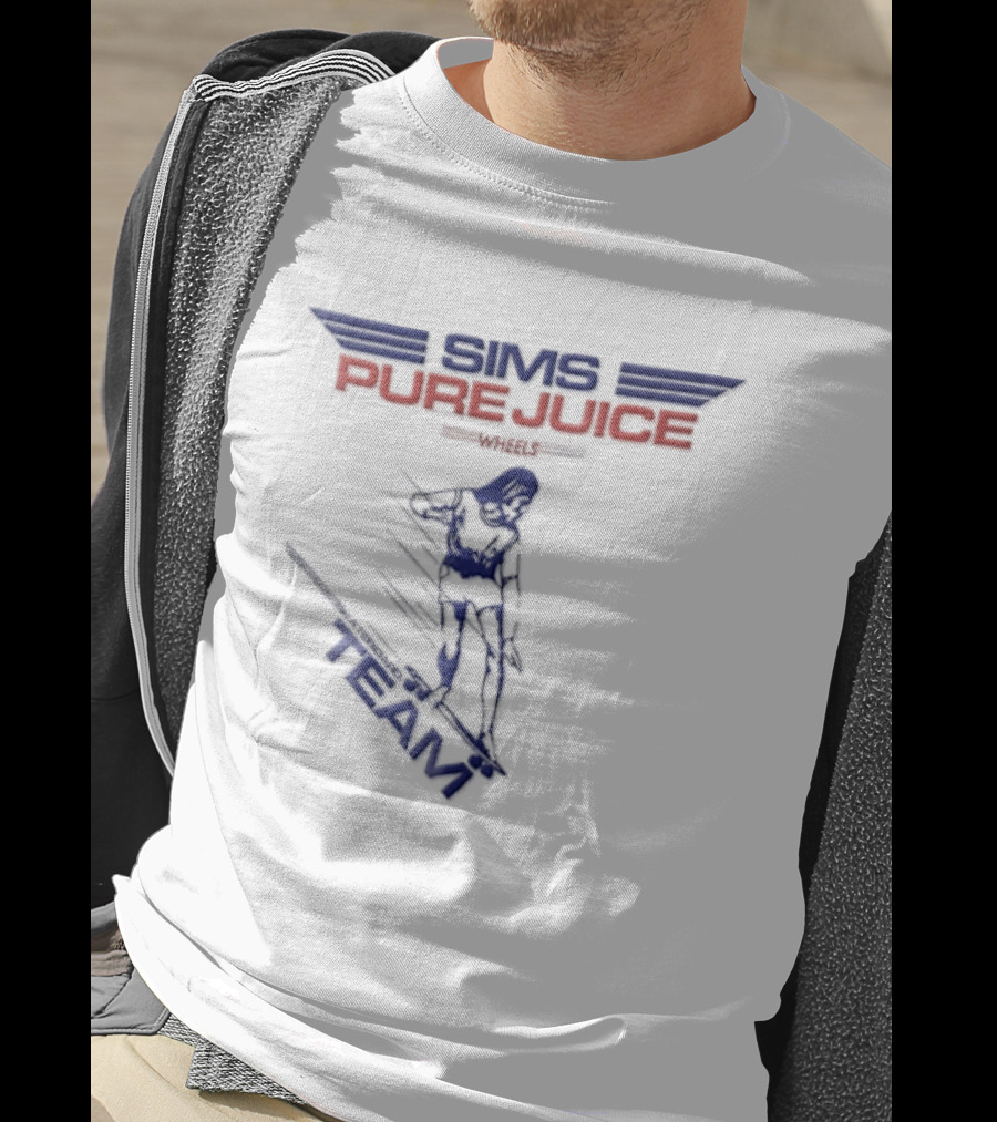 Sims Pure Juice Wheels Skateboard Team Motion Lines T-Shirt