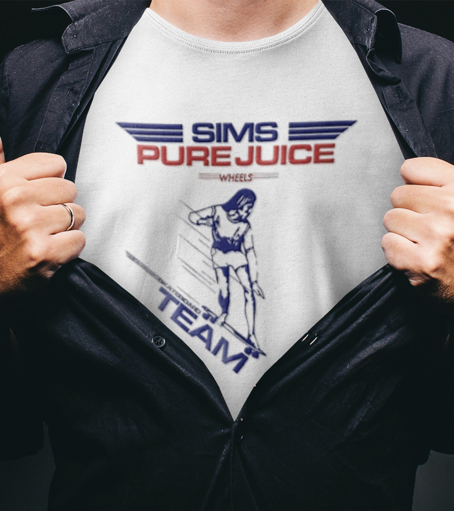 Sims Pure Juice Wheels Skateboard Team Motion Lines T-Shirt