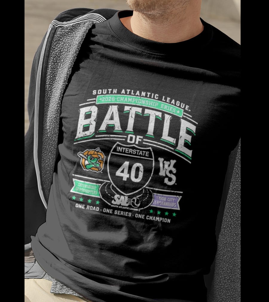 South Atlantic League 2026 Championship Battle Of Interstate 40 Greensboro Grasshoppers Vs Triad City Leaping Llamas One Road One Series One Champion T-Shirt