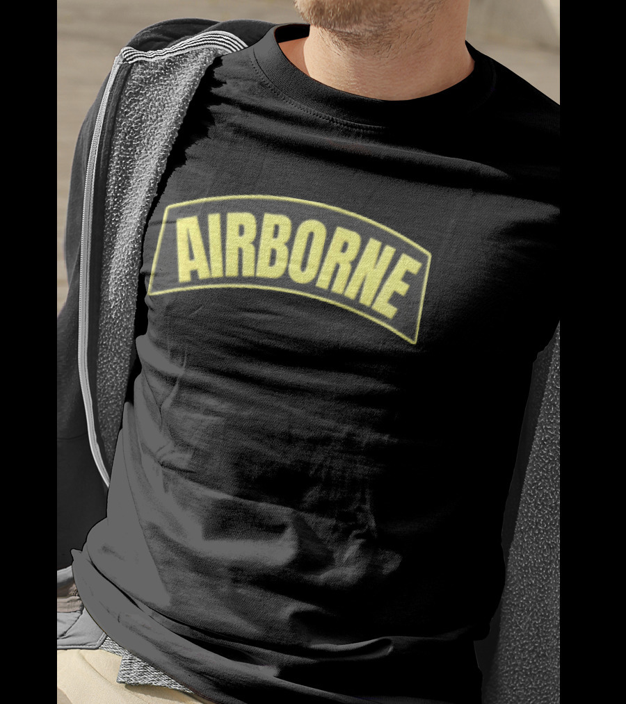Airborne Yellow Arched Tab Patch Dark Military T-Shirt