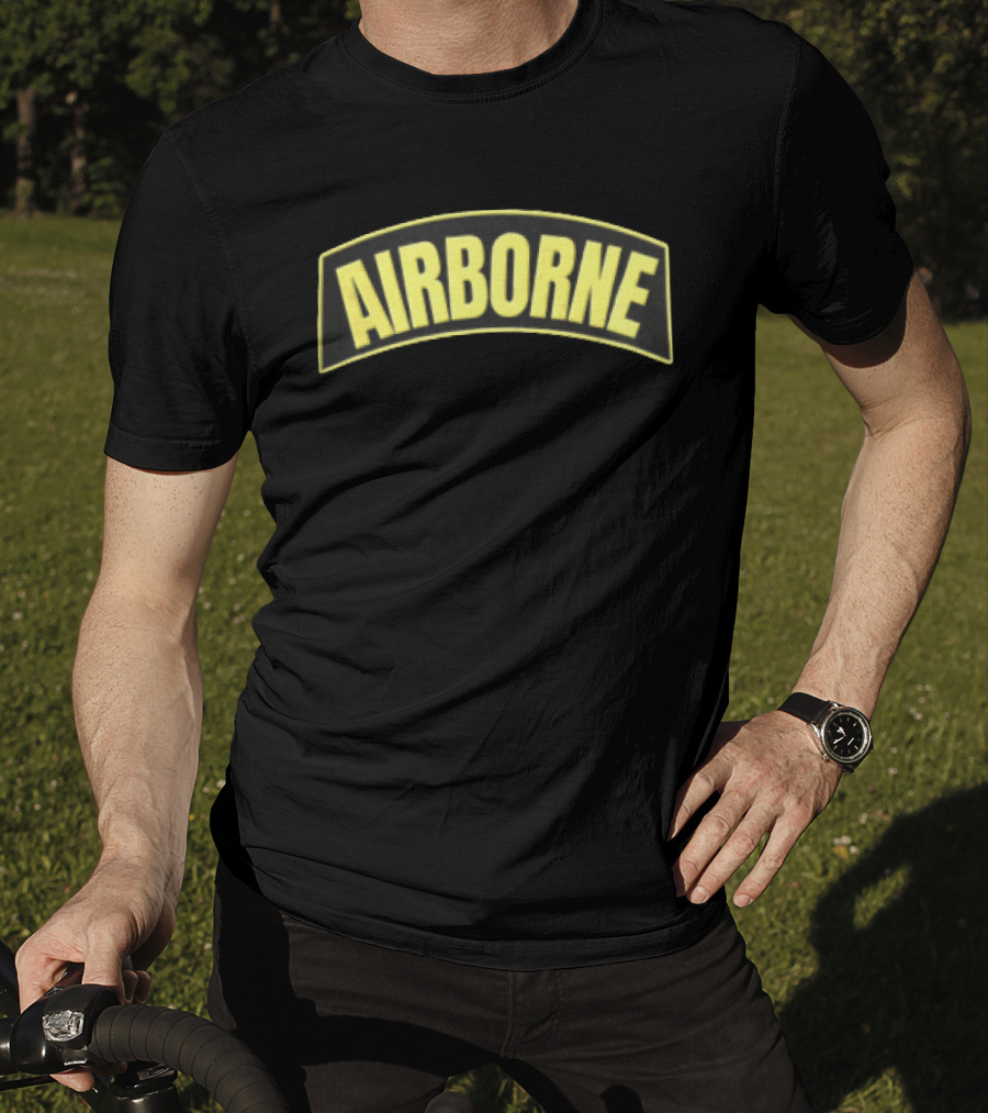 Airborne Yellow Arched Tab Patch Dark Military T-Shirt