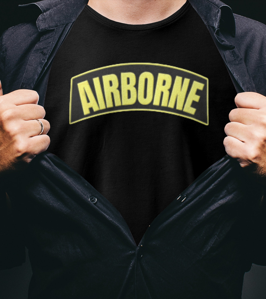 Airborne Yellow Arched Tab Patch Dark Military T-Shirt