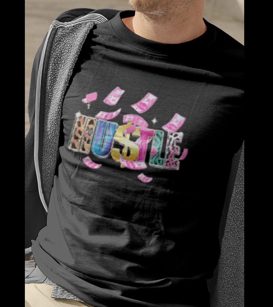 Hustle 3D Gold Dollar Sign Pink Cash Sparkles T-Shirt