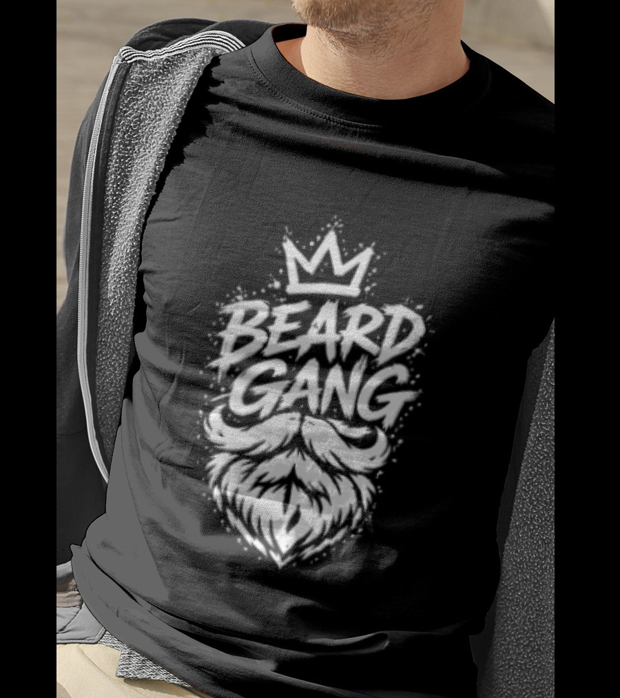 Beard Gang Crown Handlebar Mustache Paint Splatter Bushy Facial Hair T-Shirt