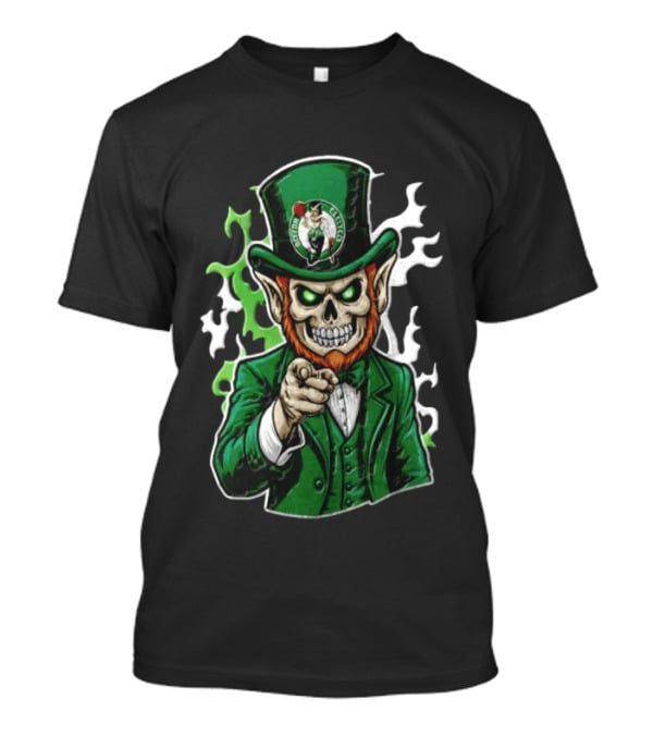 Boston Celtics Skull Leprechaun Pointing Distressed Flag Basketball Fan T-Shirt