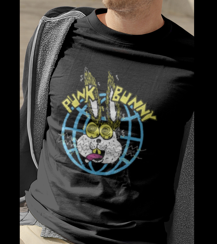 Punk Bunny Store Trucker Hat With Vibrant Bunny And Electric World Motif T-Shirt