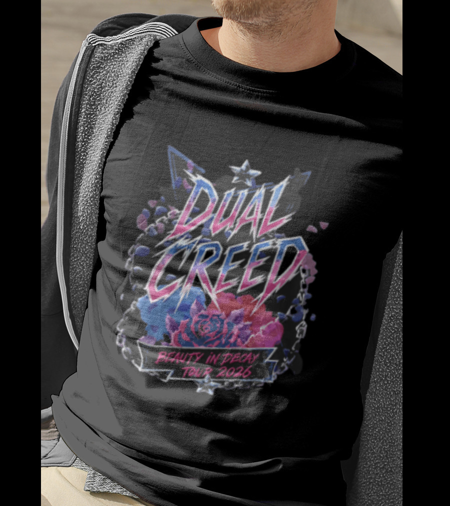 Dual Creed Beauty In Decay Tour 2026 Roses Chains Geometric Triangle Neon T-Shirt