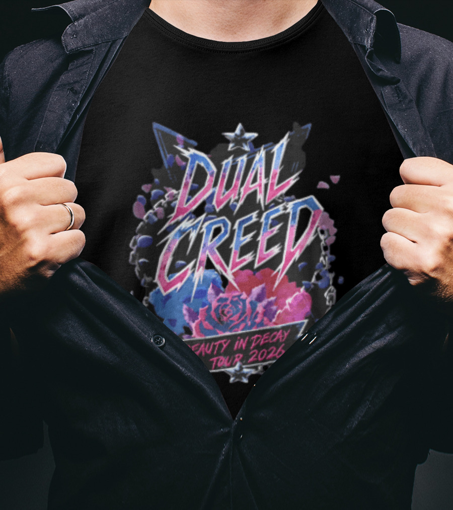 Dual Creed Beauty In Decay Tour 2026 Roses Chains Geometric Triangle Neon T-Shirt