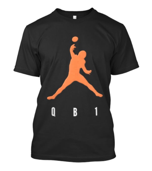 Qb1 Orange Jumpman Pose Football Quarterback Throwing Ball T-Shirt