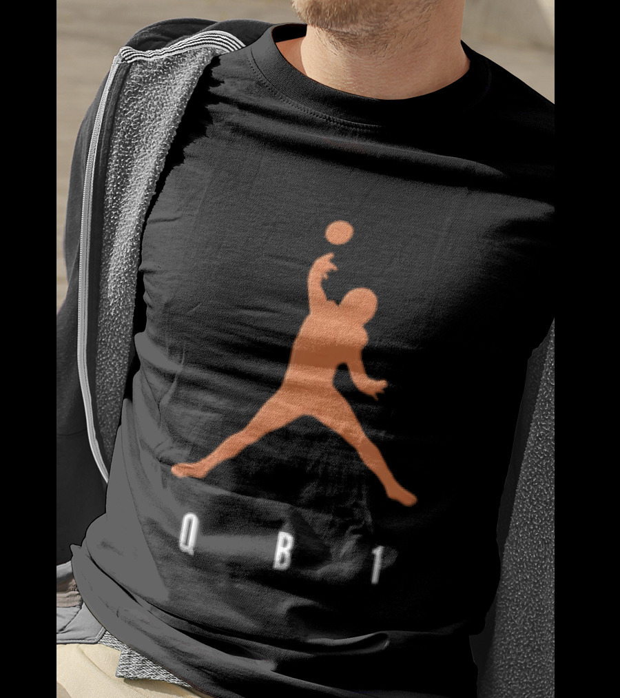 Qb1 Orange Jumpman Pose Football Quarterback Throwing Ball T-Shirt