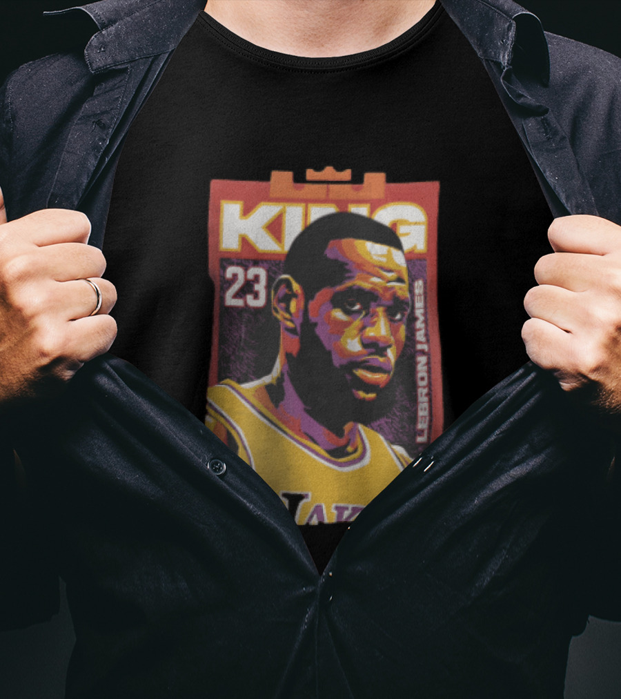 Los Angeles Lakers King 23 LeBron James NBA Pop Vector T-Shirt