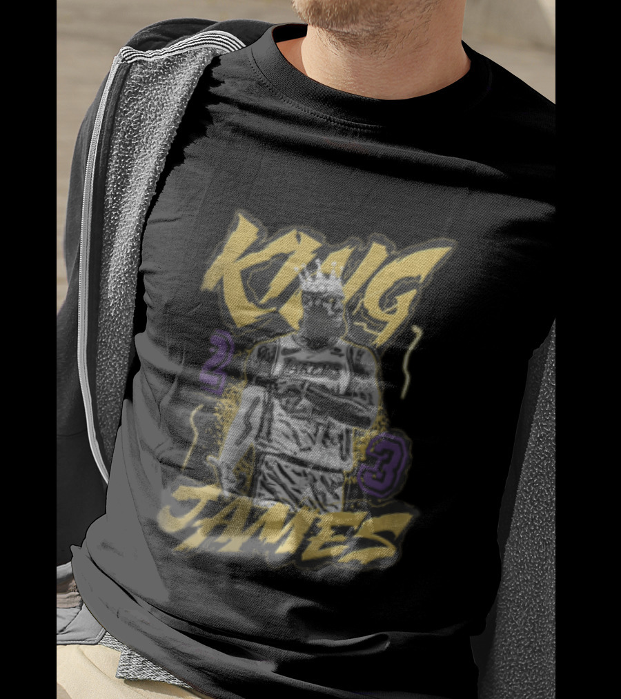 Los Angeles Lakers King James 23 Monochrome Gold Crown NBA T-Shirt