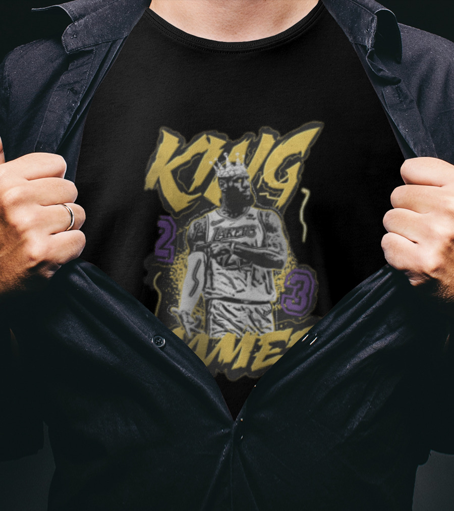 Los Angeles Lakers King James 23 Monochrome Gold Crown NBA T-Shirt