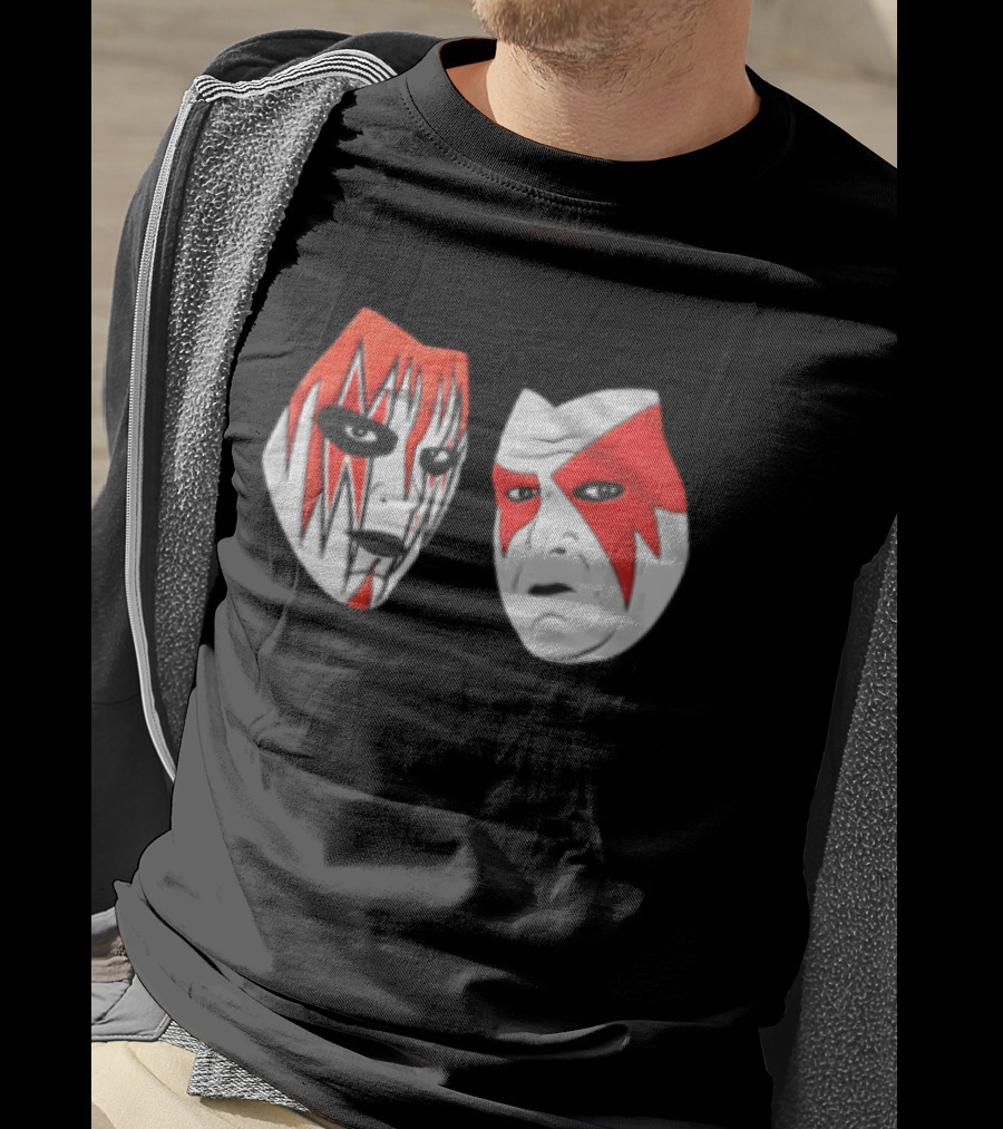 Red And White Face Paint Wrestler Cartoon Caricatures T-Shirt
