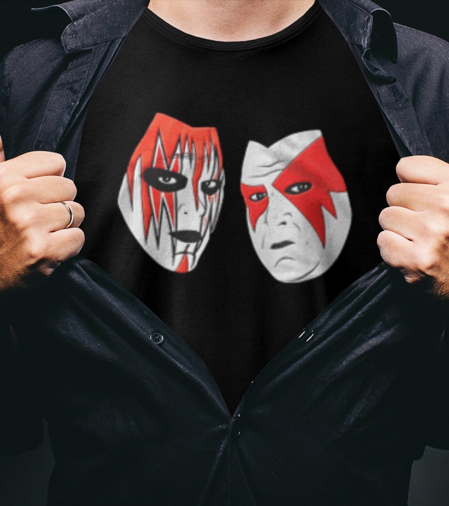 Red And White Face Paint Wrestler Cartoon Caricatures T-Shirt